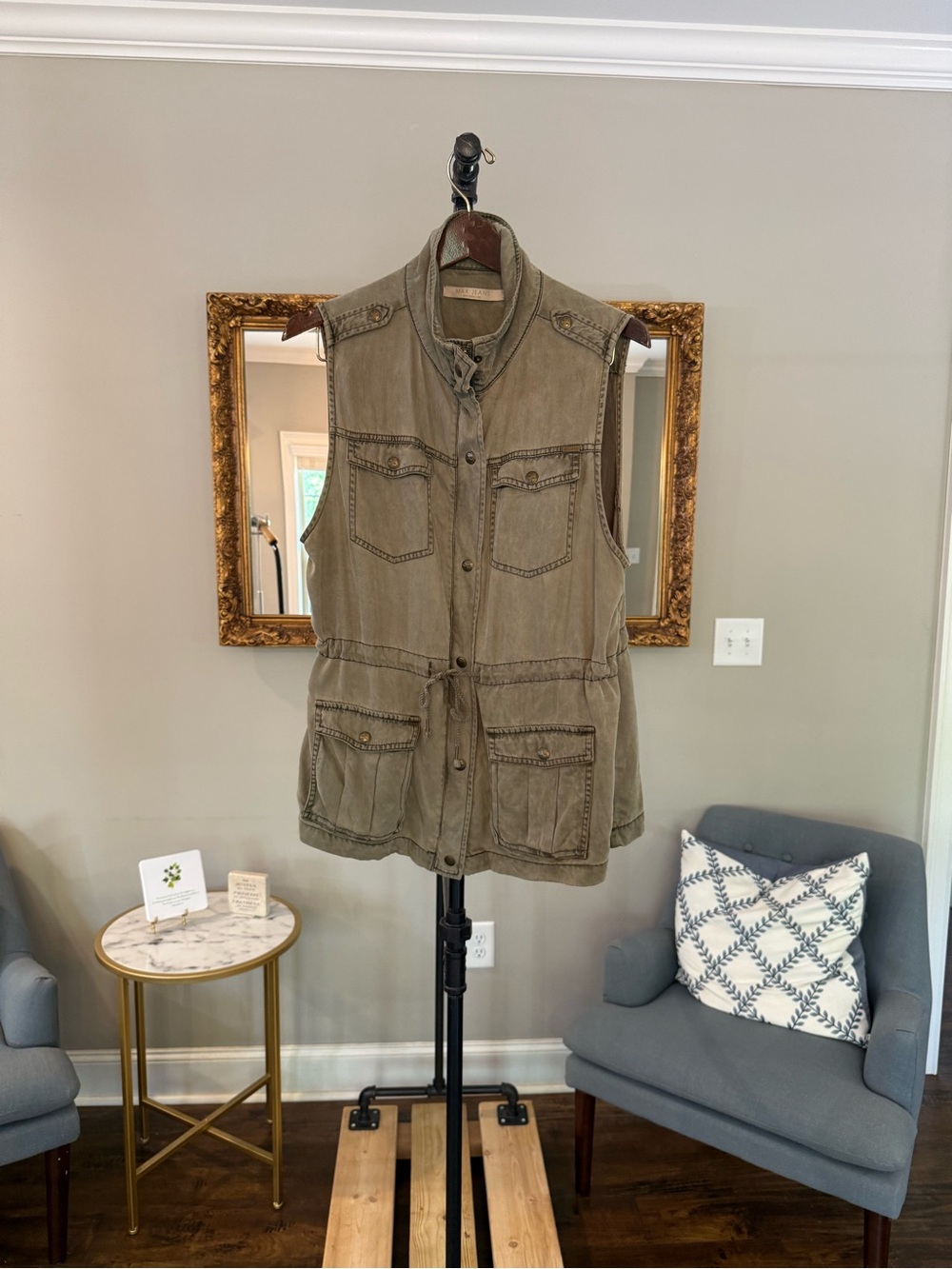 Max Jeans Olive Green Utility Vest with Front Pockets